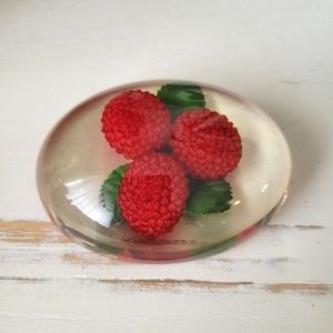 Vintage Resin Lucite Raspberries Paperweight Kitsch